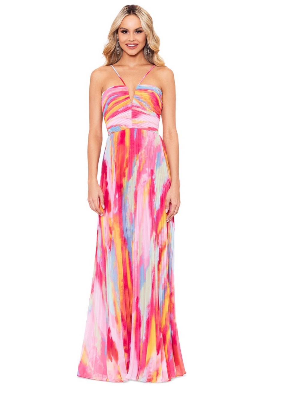 Xscape Evenings: "Danielle" Long Chiffon Halter Neck Dress (Size 6)